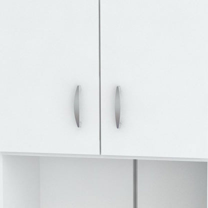 White Finish Wood High Low Full Size Microwave Cabinet