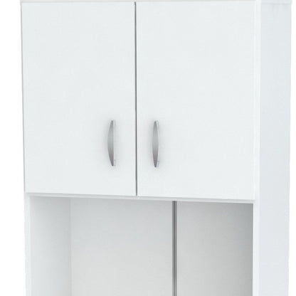 White Finish Wood High Low Full Size Microwave Cabinet