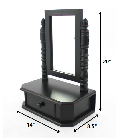 20" Black Wood Framed Freestanding Makeup Shaving Tabletop Mirror