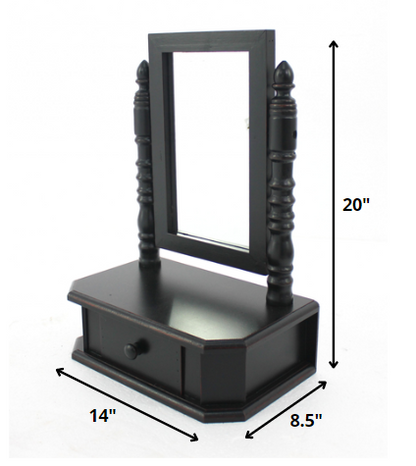 20" Black Wood Framed Freestanding Makeup Shaving Tabletop Mirror