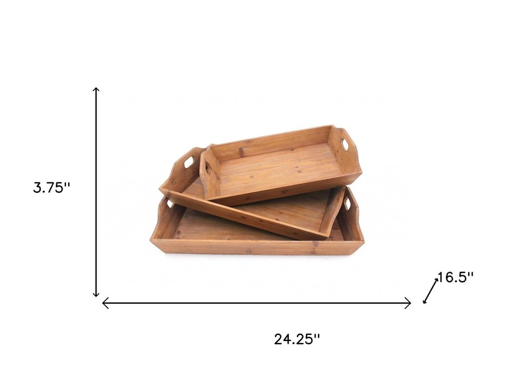 Set of Three Brown Wood Serving Tray