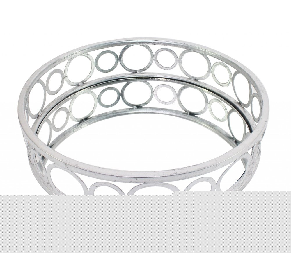 14" Silver Round Metal Geometric Vanity Tray