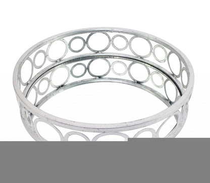 14" Silver Round Metal Geometric Vanity Tray