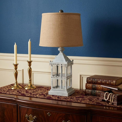 26" Gray Metal Table Lamp With Brown Drum Shade