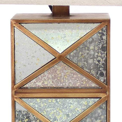 28" Distressed Gold And Silver Metal Bedside Lamp With Beige Shade