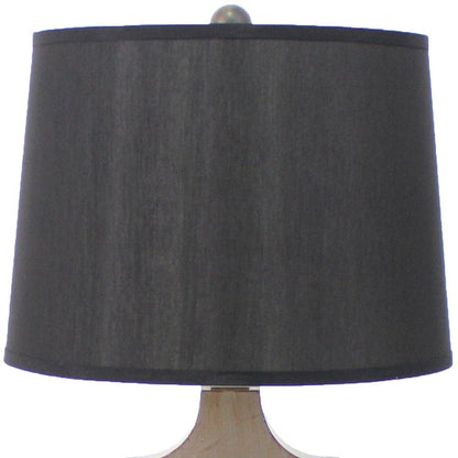 25" Distressed Brown Wood Novelty Bedside Lamp With Black Drum Shade