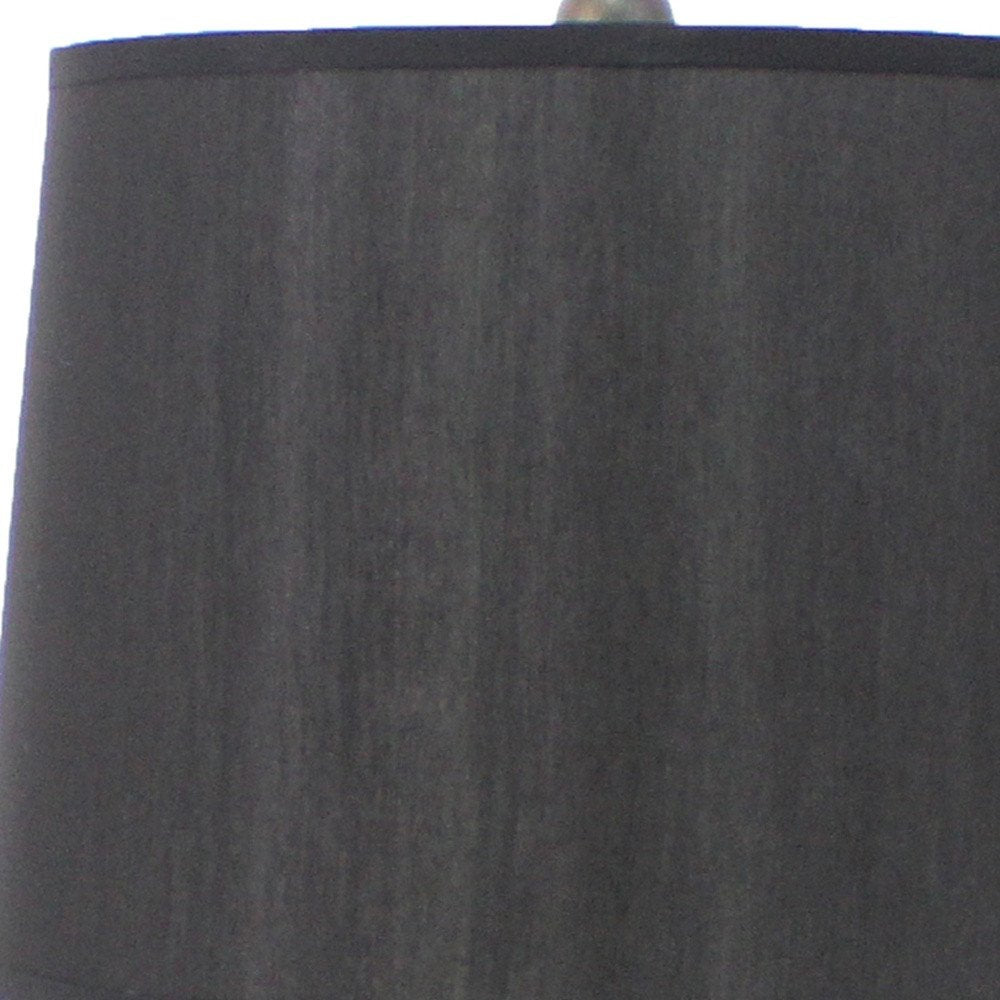25" Distressed Brown Wood Novelty Bedside Lamp With Black Drum Shade