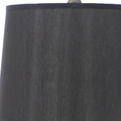 25" Distressed Brown Wood Novelty Bedside Lamp With Black Drum Shade