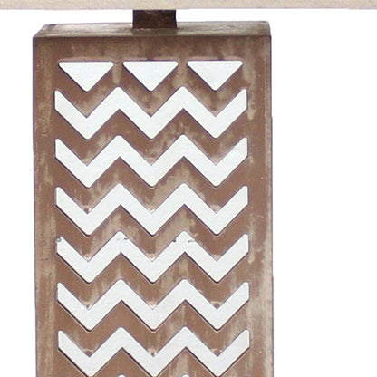 28" Distressed Natural And Silver Metal Bedside Lamp With Beige Cone Shade