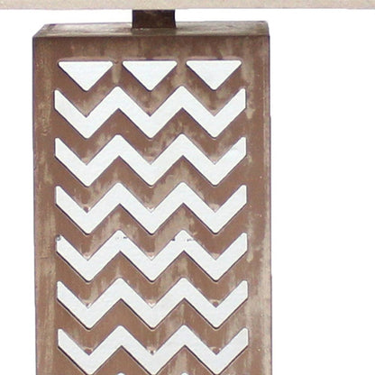 28" Distressed Natural And Silver Metal Bedside Lamp With Beige Cone Shade