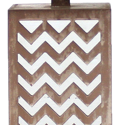 28" Distressed Natural And Silver Metal Bedside Lamp With Beige Cone Shade
