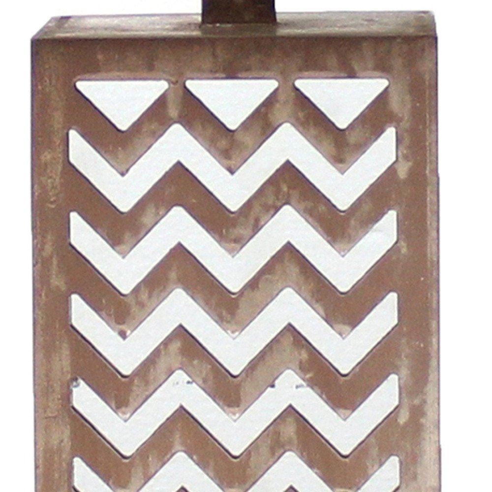 28" Distressed Natural And Silver Metal Bedside Lamp With Beige Cone Shade