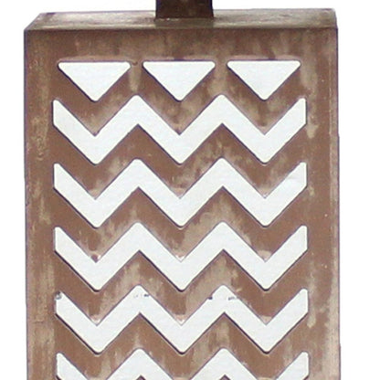 28" Distressed Natural And Silver Metal Bedside Lamp With Beige Cone Shade