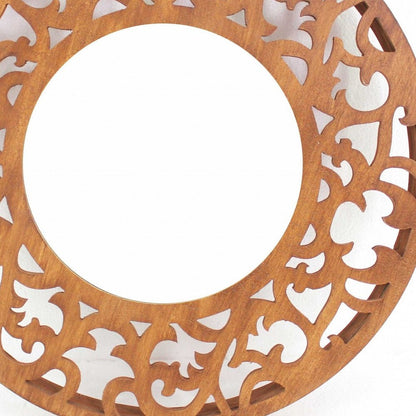 24" Brown Round Wood Framed Accent Mirror