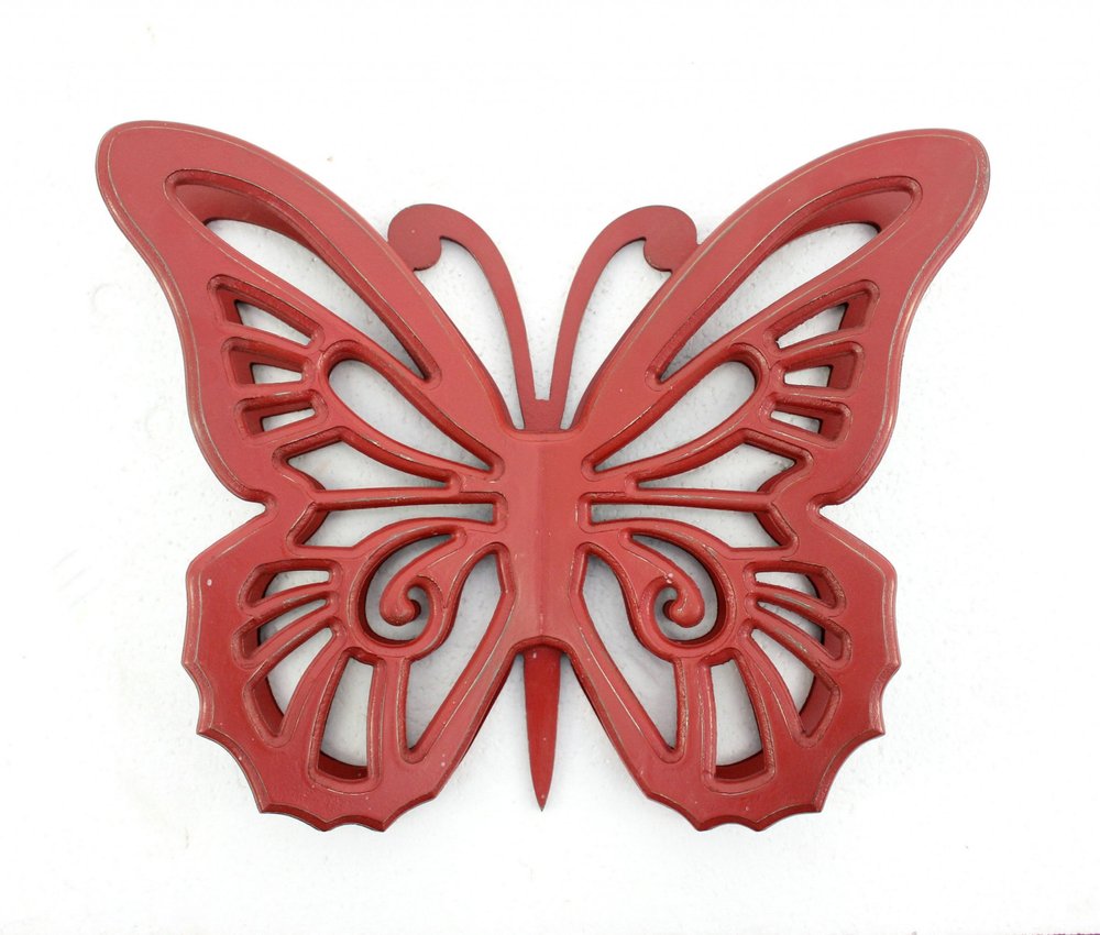 23" X 19" Red Butterfly Wood Hanging Dimensional Sculpture