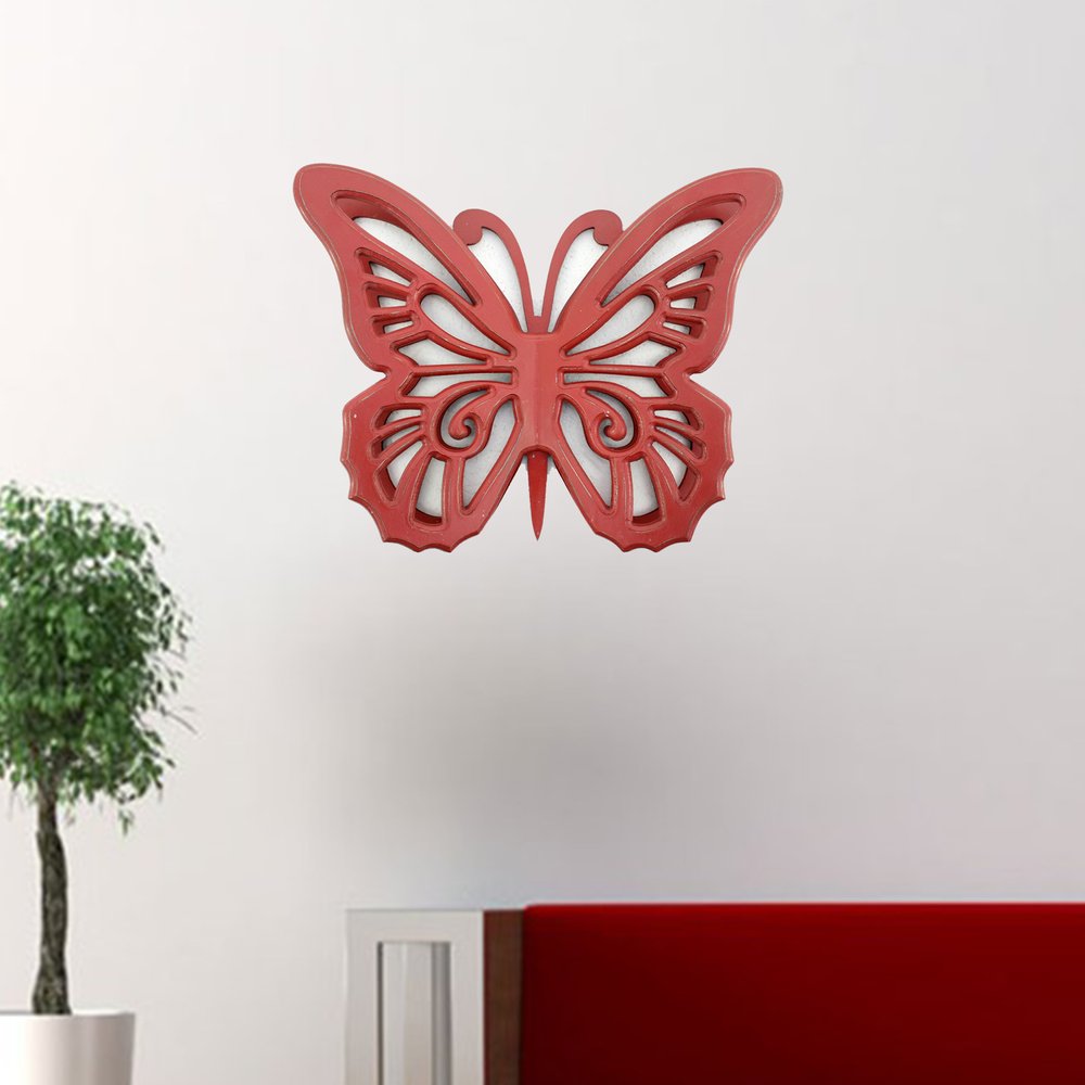 23" X 19" Red Butterfly Wood Hanging Dimensional Sculpture