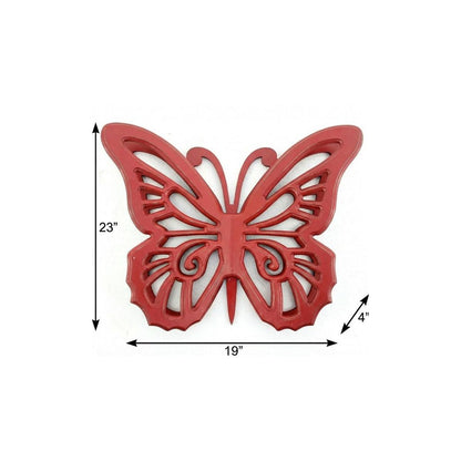 23" X 19" Red Butterfly Wood Hanging Dimensional Sculpture