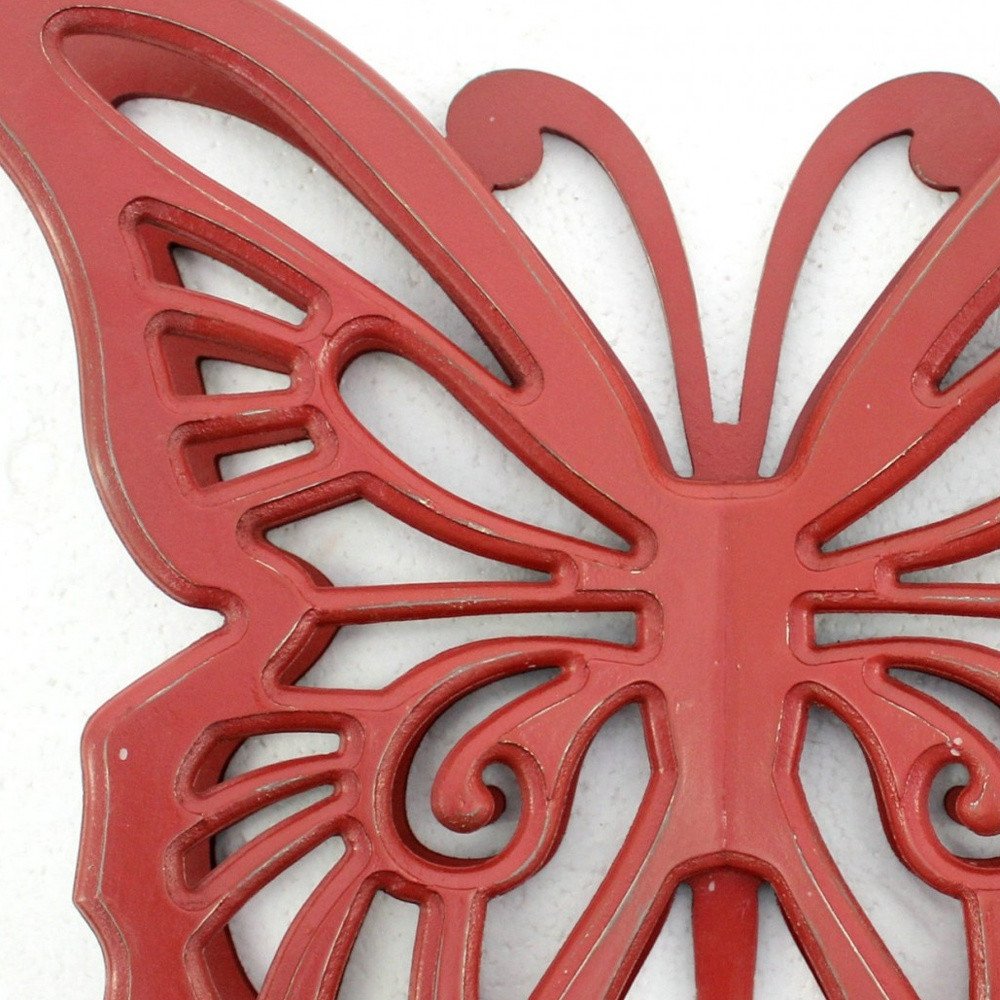 23" X 19" Red Butterfly Wood Hanging Dimensional Sculpture
