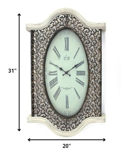 20" Oval Antiqued Bronze Wood and Glass Analog Wall Clock
