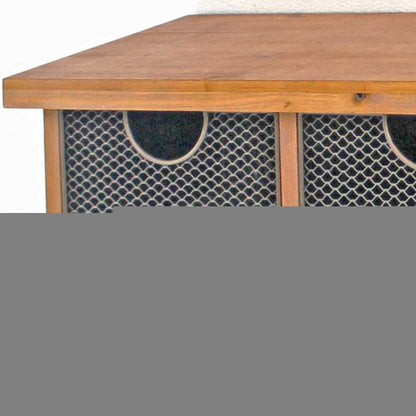 Brown Rustic Wooden Wall Shelf With 3 Drawers And Hooks