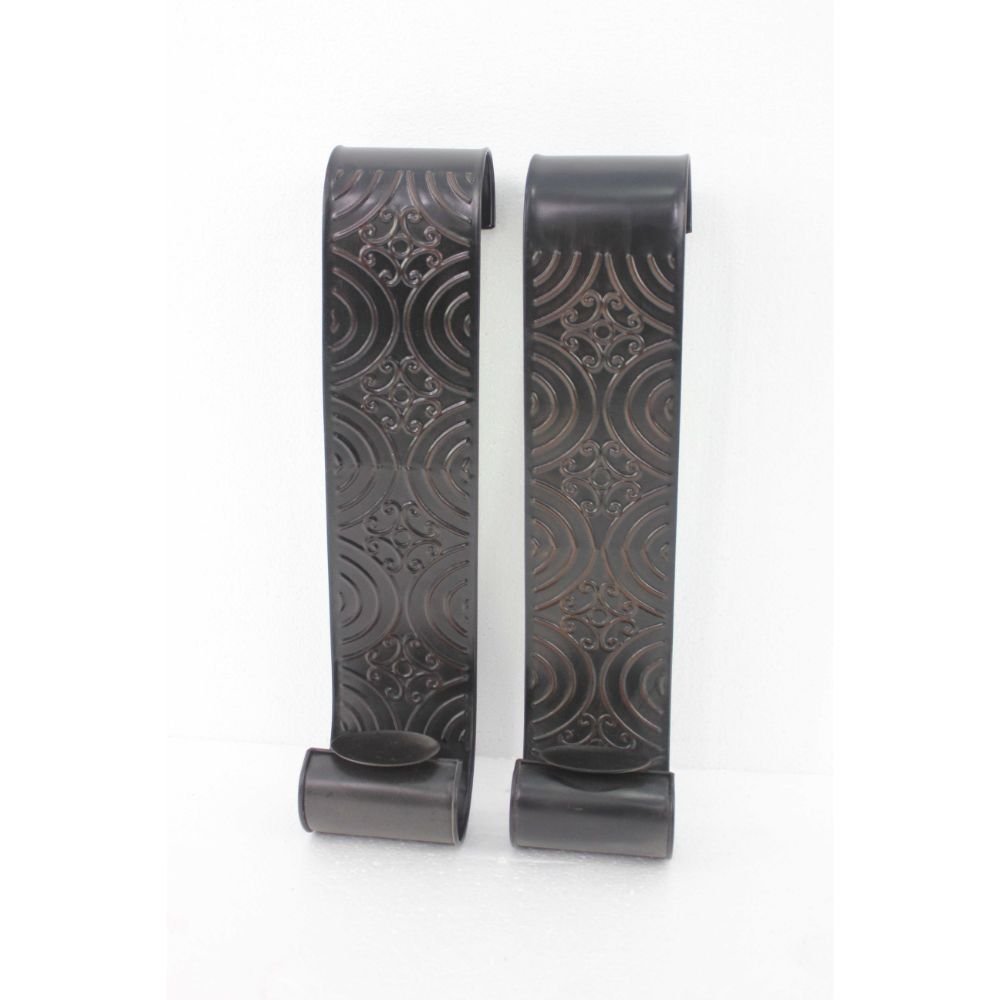 Set of Two Brown Metal Wall Sconce Candle Holders