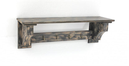 30" Red Distressed Wood Four Hook Wall Mounted Hanging Coat Rack
