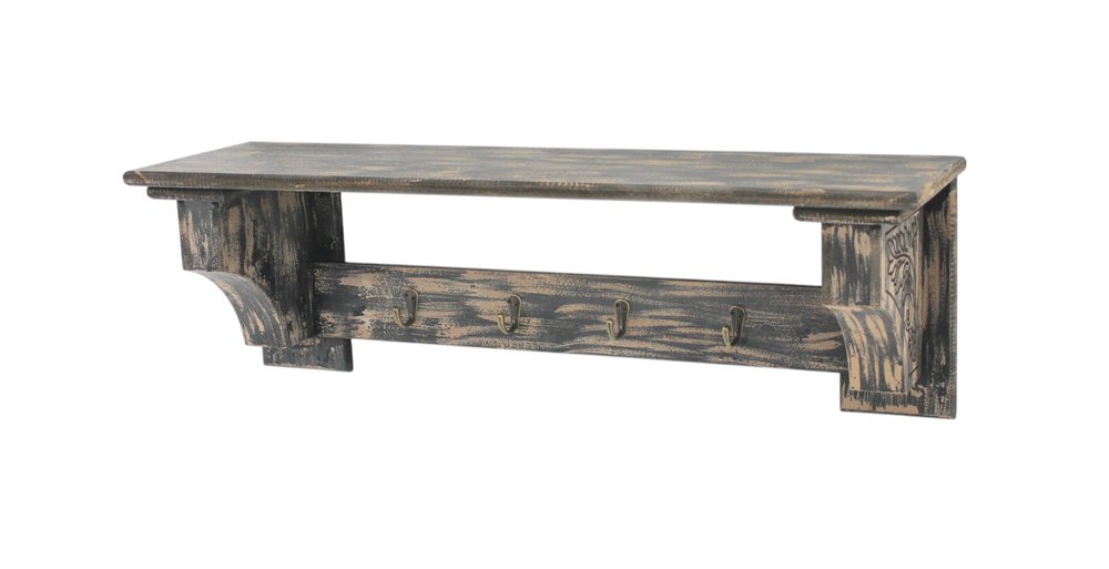 30" Red Distressed Wood Four Hook Wall Mounted Hanging Coat Rack