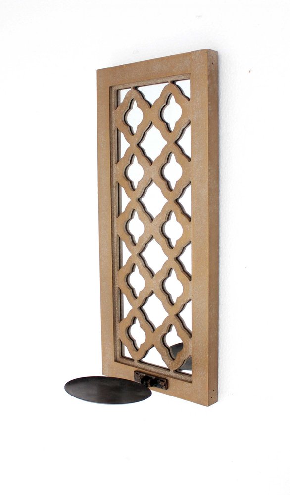 17" Tan Solid Wood Wall Sconce Candle Holder