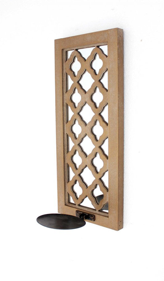 17" Tan Solid Wood Wall Sconce Candle Holder