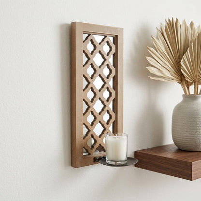 17" Tan Solid Wood Wall Sconce Candle Holder