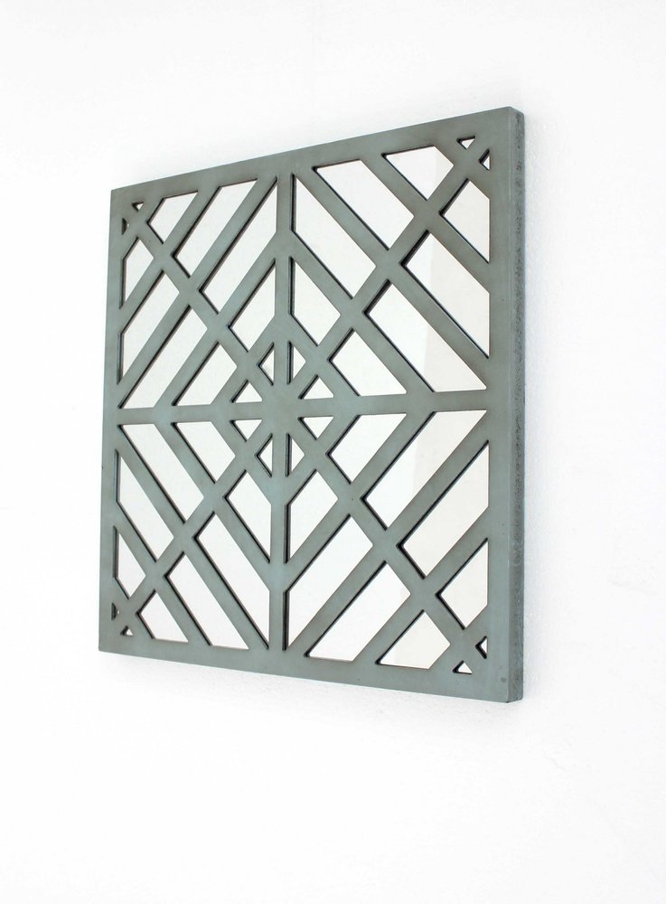24" X 24" Blue Geometric Mirror Square Hanging Wall Decor
