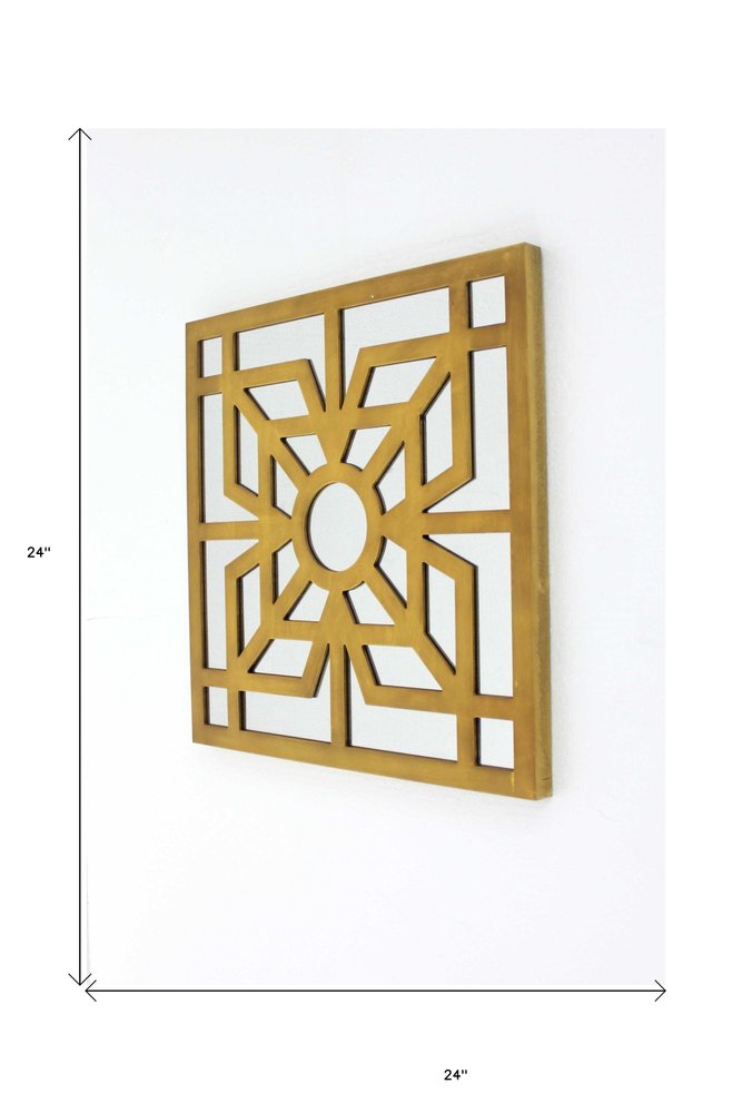 24" X 24" Blue Geometric Mirror Square Hanging Wall Decor