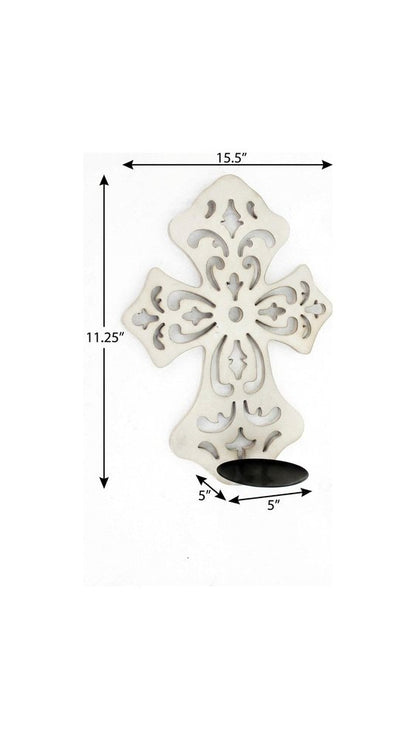 11" White Floral Solid Wood Wall Sconce Candle Holder