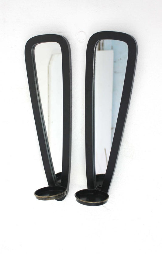 Set of Two Black Solid Wood Wall Sconce Candle Holders