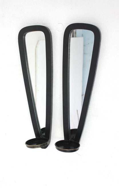 Set of Two Black Solid Wood Wall Sconce Candle Holders