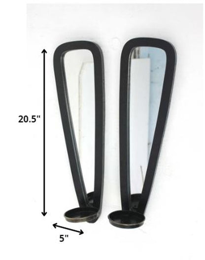 Set of Two Black Solid Wood Wall Sconce Candle Holders