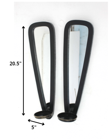 Set of Two Black Solid Wood Wall Sconce Candle Holders