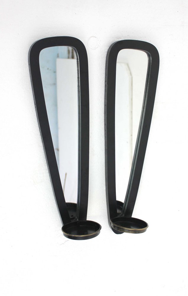 Set of Two Black Solid Wood Wall Sconce Candle Holders