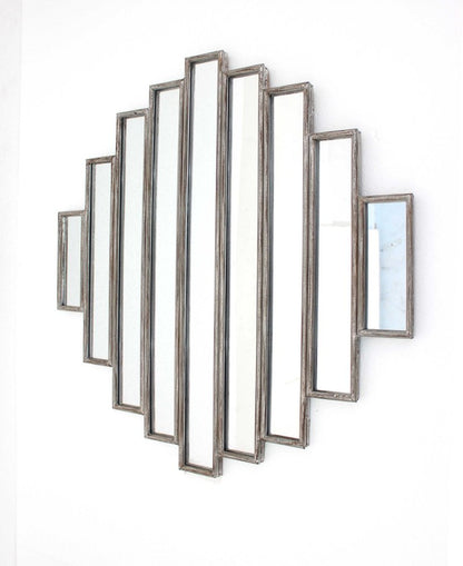 36" X 36" Silver Wood And Mirror Hanging Dimensional Sculpture