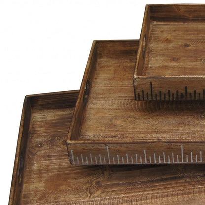 Set of Three Brown Wood Nesting Serving Trays