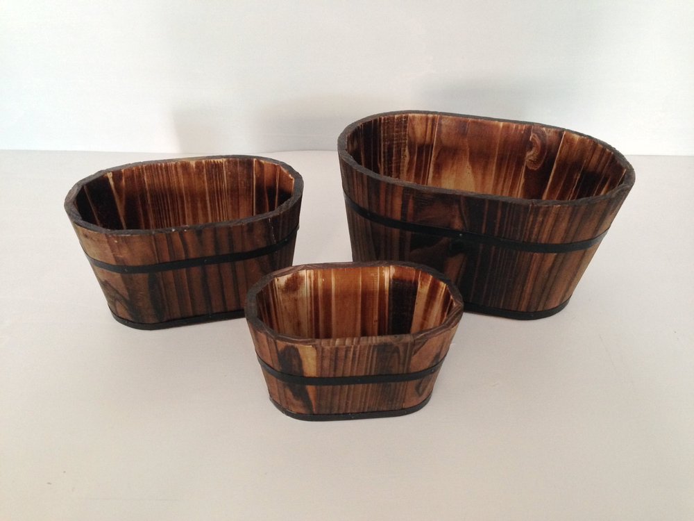 Set of Three Brown Solid Wood Rectangular Pot Planter