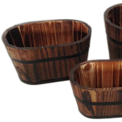 Set of Three Brown Solid Wood Rectangular Pot Planter