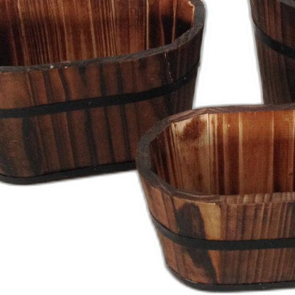 Set of Three Brown Solid Wood Rectangular Pot Planter