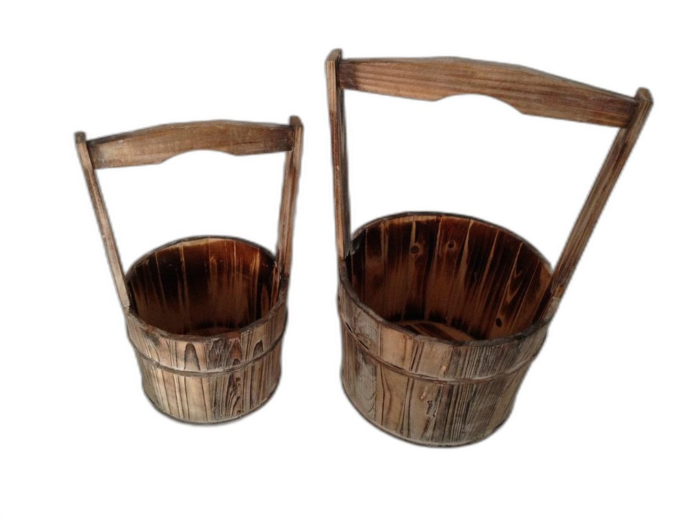Set of Two Brown Solid Wood Garden Accents Accessories