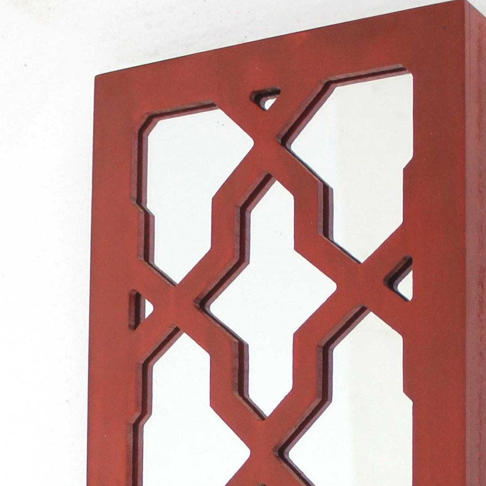 17" Red And Silver Geometric Solid Wood Wall Sconce Candle Holder