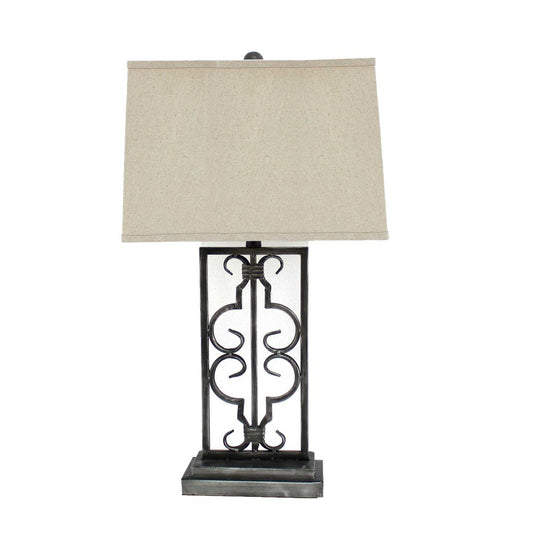 29" Distressed Gray Metal Bedside Lamp With Beige Shade