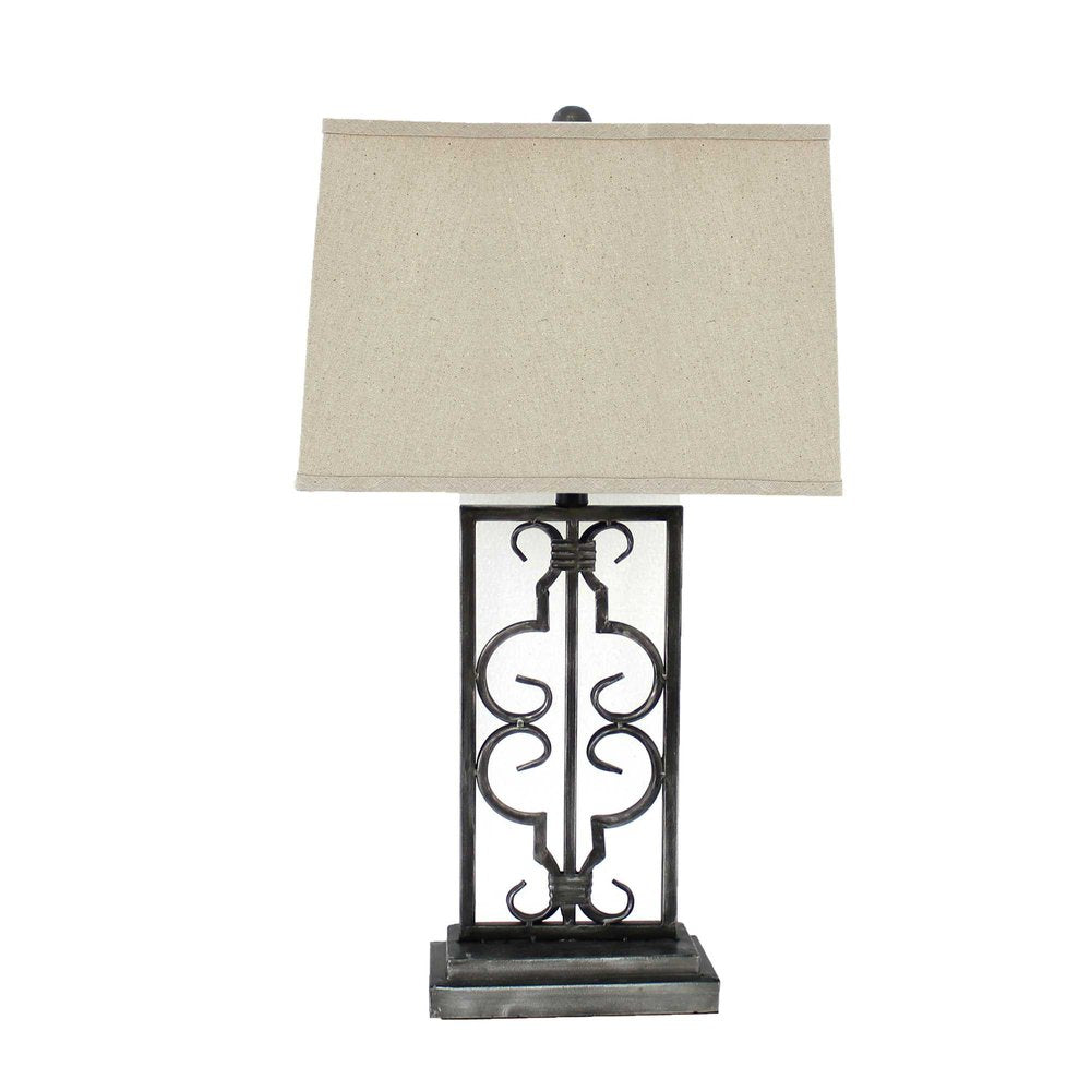 29" Distressed Gray Metal Bedside Lamp With Beige Shade