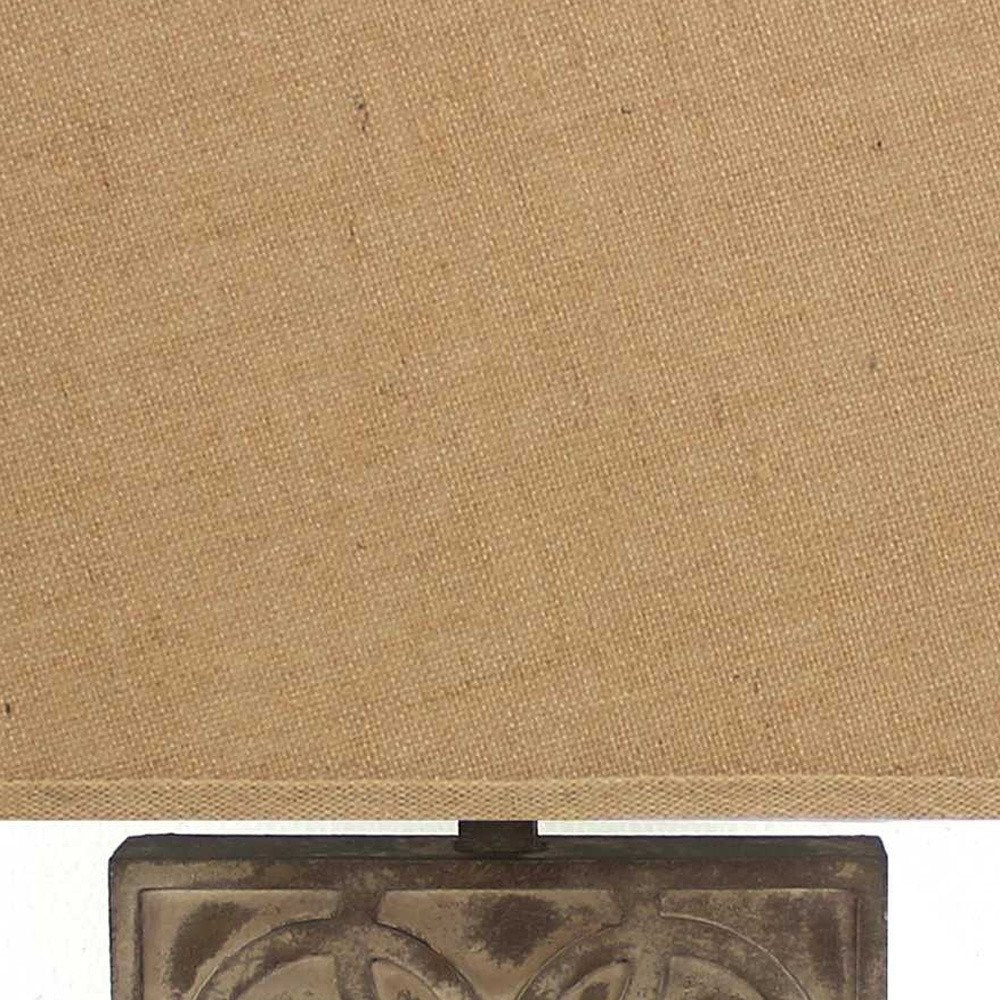 25" Distressed Brown Metal Bedside Lamp With Khaki Shade