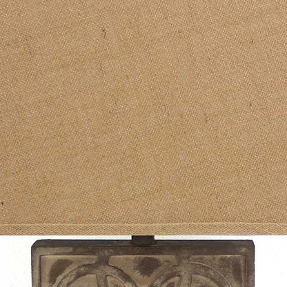 25" Distressed Brown Metal Bedside Lamp With Khaki Shade