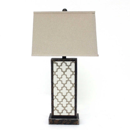 30" Distressed Bronze Metal Bedside Lamp With Beige Shade
